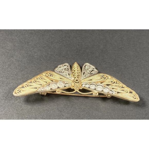 Vintage VanLou Sterling Silver Gold Plated Filigree Butterfly Pin Brooch - Picture 5 of 9
